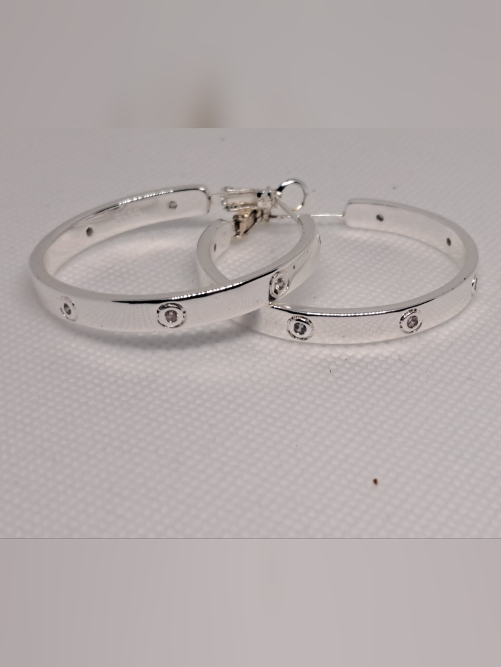 Amazon Silver Hoop Earrings with Crystal Stud Accents - Silver